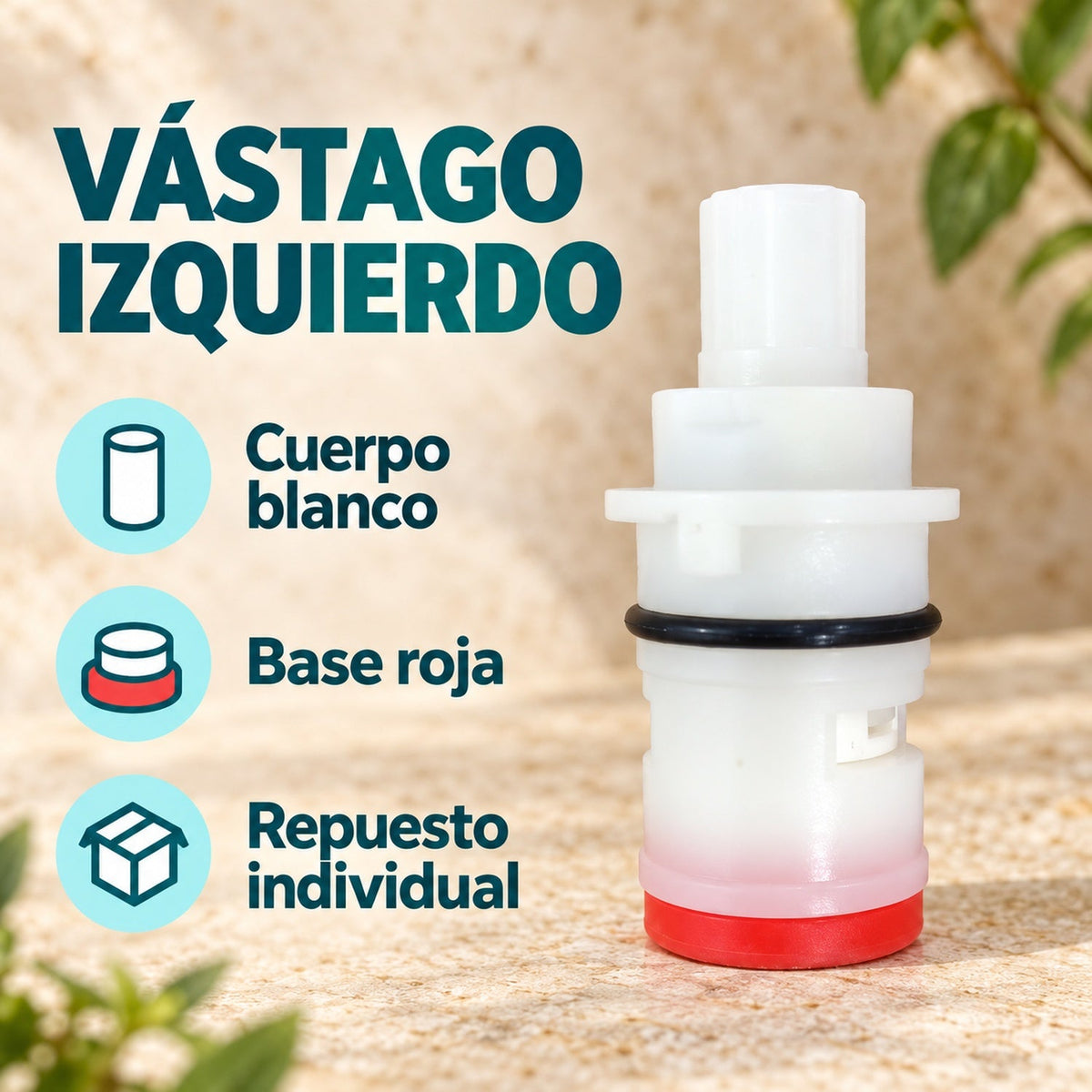 Vástago Izquierdo Para Grifería Con Base Roja — características